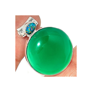 925จี้พลอยโอนิกซ์และโอปอลสีเขียวทรงกลมขนาดใหญ่ชุดฝาเงินสเตอริงประดับหินหลายชิ้นสำหรับเธอขายส่ง - Product Image 2