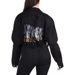 Mujer Jeans Abrigos Crop Primavera Otoño Corto Azul con diamantes de imitación Pequeñas chaquetas de mezclilla para mujer Original - Product Image 3