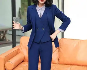 新しい最高品質のカスタマイズされたブルーデザイナー女性3ピースツイードスーツジャケットブレザーパンツプラスサイズドレス