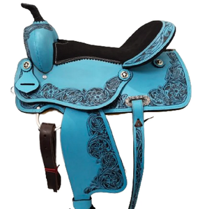 Adeefa Enterprises อานม้าหนังแท้สไตล์ตะวันตก, อานม้าม้าสีเทอร์ควอยซ์ - Product Image 1