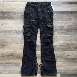 Pantalones Acampanados <span class=keywords><strong>Rock</strong></span> 'n' Roll Revival, Vaqueros Casuales de Algodón con Múltiples Bolsillos y Parches - Product Image 1