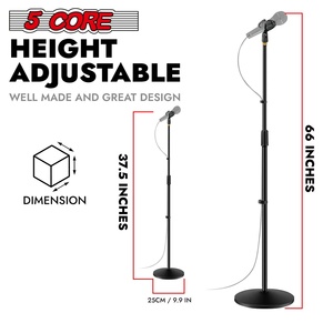 5 Core Mic <b>Stand</b> Round Base Height Adjustable Universal <b>Microphone</b> Mount <b>Stands</b> - Product Image 6