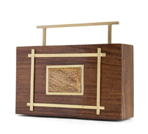 Pochette en bois d'acacia avec chaîne détachable, pochette de mariée, pochette en bois brun faite à la main - Product Image 6