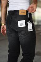 Jeans de Hombre Slim Fit Rectos, Ecológicos, Vintage, Casuales, Elásticos, de Cintura Media, de Mezclilla Gruesa, con Parches y Efecto Desgastado