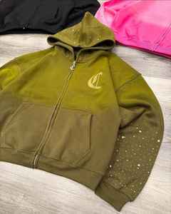 เสื้อฮู้ดปักลายสุดหรูกำหนดเองได้เสื้อมีฮู้ดแบบสตรีทแวร์ผ้าฟลีซว่างเปล่าทรงโอเวอร์ไซส์ล้างคราบกรดมีซิปรูด - Product Image 2