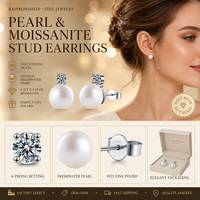 Boucles d'oreilles clous en moissanite 0,5 ct couleur D VVS1 3EX, perle naturelle, collection de perles classiques et élégantes en argent S925, bijoux en gros