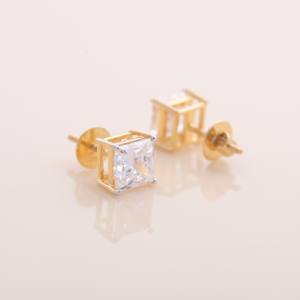 Boucles d'oreilles solitaires en or 18 carats jaune, blanc et rose avec diamant taille princesse de 4,06 carats cultivé en laboratoire - Product Image 3