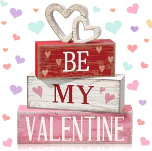 Moucuny - Juego de 4 Decoraciones de Mesa para el Día de San Valentín, Diseño de Libros Falsos en Capas, Impresión Digital, 3 Colores - Product Image 1