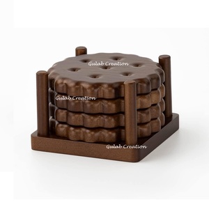 Juego de posavasos de madera de mango redondo marrón con diseño de galletas con soporte de madera clásico accesorios de Mesa para el hogar y la Oficina - Product Image 1