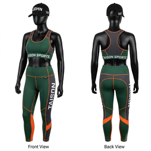 Premium 280 GSM Polyester Spandex Legging and Sports Bra Set Neon Green Black Panel Design Custom Sublimation Heat Transfer Logo - Product Image 5