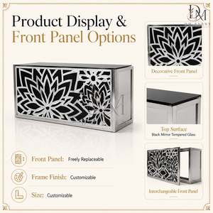 Barra de Bar Desmontable para Bodas, Personalizada, de Acero Inoxidable Negro y Plateado, con Panel con Recortes Florales y Cubierta de Vidrio Templado Espejado - Product Image 4