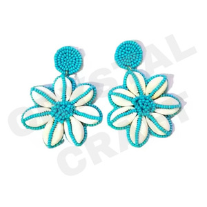 Pendientes con cuentas de concha de cauri para mujer, color patriótico naranja blanco azul para boda o día conmemorativo - Product Image 1