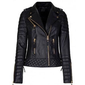 Chaqueta de Cuero Punk para Mujer, Otoño Invierno, Chaqueta de Motociclista Bomber Básica de Cuero Genuino, Abrigo Negro con Cremallera Dorada y Bordado Transpirable - Product Image 5