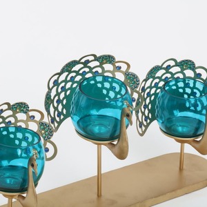 Portavelas votivo de Metal con diseño de pavo real elegante para decoración del hogar y festividades navideñas Características Linternas elegantes - Product Image 3