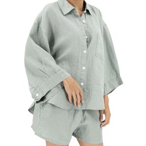 Nouveau élégant surdimensionné décontracté Shorts chemise de haute qualité col rabattu femmes ensembles 100% coton en gros 2 pièces ensemble femmes - Product Image 1