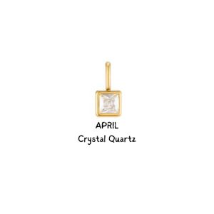 Colgante de forma cuadrada de cuarzo de cristal-abalorio pequeño de piedra natal de abril, joyería hecha a mano de plata de ley chapada en oro para mujer - Product Image 1