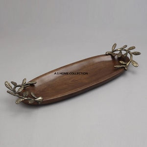 Dubai Style Serving Plate for Kitchen Dish foods & Fruit Plate Natural Color <b>Wooden</b> & Metal Dining <b>Table</b> Round <b>Tray</b> - Product Image 3