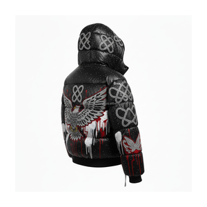 Veste bouffante en nylon brillant de haute qualité 320GSM point contrasté noir rouge broderie de strass personnalisé logo veste bouffante pour homme - Product Image 4