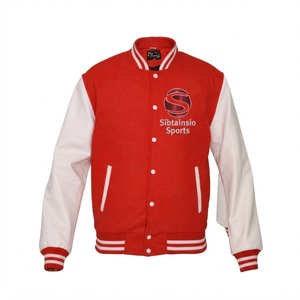 Red White <b>Baseball</b> Bomber <b>Jacket</b> <b>for</b> <b>Men</b> Women Personalized Team Letterman Coat Snap Button College Sportswear Rib Uniform - Product Image 1