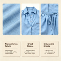 Ensemble deux pièces en lin pour femmes, vêtements d'été décontractés, chemise à manches courtes et short, avec broderie personnalisée, ensemble pour femmes OEM