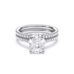 Anillo de compromiso de diamante de corte redondo y cojín de 3,55 quilates con banda a juego hecha en platino, tamaño de quilates/VS Lab Grown(Centre3.00CT) - Product Image 1