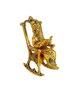Statue de Ganesha en métal faite à la main Design Art déco Dieu hindou Ganesh Ganpati assis sur une chaise lisant le Ramayana - Product Image 1