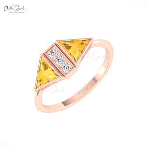 แหวนพลอยสีทองประดับเพชร14K สินค้ามาใหม่แหวนซิทรีนทรงสามเหลี่ยม0.5 CT - Product Image 3