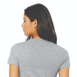 Nueva moda logotipo personalizado impresión señoras camiseta 160gsm 100% algodón liso mujeres Camisetas cuello pico camiseta en blanco para mujer - Product Image 4