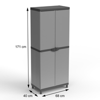 Casier pliable multifonction Mongardi gris, unité de rangement intérieure/extérieure, serrure de sécurité, design PVC/PP, L68xW38.5xH171cm, fabriqué en Italie