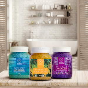Ensemble de bain au sel de mer cristallisé Aromatika Sea Breeze avec Ylang-Ylang et Lavande pour le soin du corps, 3 x 400g, kit relaxant - Product Image 1