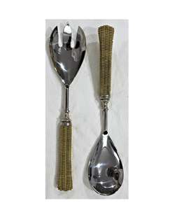 Serveurs à salade Cuillère à salade Fourchette Ustensiles de service en acier inoxydable pour mélanger avec manche en bois Vente chaude - Product Image 6