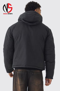 Chaqueta de Invierno para Hombre, Negra Mate, Minimalista, Acolchada, con Capucha, Forro de Piel, Resistente al Viento, Cálida para Clima Frío, de Lona, 2026 - Product Image 3