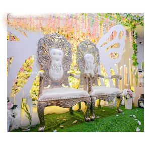 Chaises de mariée et de marié de mariage asiatique de luxe chaises de trône de roi reine réception élégantes chaises de trône de mariage sculptées en argent élégantes - Product Image 1