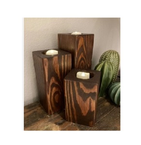 Indian Handmade Modern Candlestick <b>Set</b> of 3 Multi-Design Wooden Pillar Holders Fancy Shape for Many Different Uses <b>Gift</b> - Product Image 2