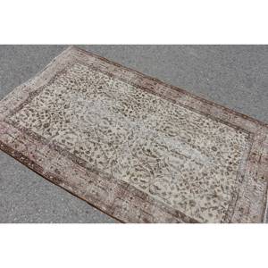 พรม3.7x6.3ft ตุรกีวินเทจขนสัตว์แฮนด์เมดสีน้ำตาลเบจพร้อมแผ่นรองยางลายเย็บปะสี่เหลี่ยมผืนผ้าสำหรับข้างเตียง - Product Image 4