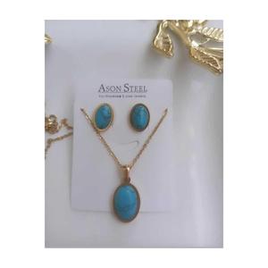 Set collana orecchini donna oro turchese acciaio acciaio - Product Image 2