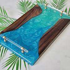 ถาดเสิร์ฟอาหารทำจากเรซินทำมือหรูหราพร้อมพื้นผิวไม้ถาดเสิร์ฟไม้และเรซินสำหรับการนำเสนอการรับประทานอาหาร - Product Image 4