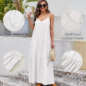 Prix de gros solide uni 100% rayonne Maxi robe blanc dos nu lâche été bohème décontracté Maxi robe - Product Image 1