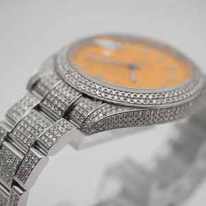 Montre automatique à mouvement suisse avec cadran arabe orange de 41 mm, sertie de diamants Moissanite VVS, pour homme, bijoux de mode - Product Image 1