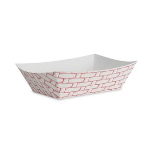 Boardwalk BWK30LAG300 3 Lbs. Capacity <b>Red</b>/White <b>Paper</b> Food Baskets 500/Carton for Food Trucks - Product Image 1