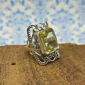 Anillo de Plata de Ley 925 con diseño de moda, piedra facetada de topacio limón verde Natural, Diamante principal inspirado en la naturaleza, fiestas de bodas - Product Image 1
