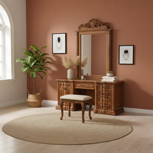 Handmade <b>Solid</b> Teak <b>Wood</b> <b>Dressing</b> <b>Table</b> with Removable Mirror and Stool Modern European Royal Style Vanity <b>Table</b> for Bedroom - Product Image 1