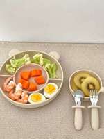 Ensemble d'alimentation pour bébé en silicone en gros, sans BPA, étanche, écologique, avec assiette à compartiments, bol, bavoir, cuillère, fourchette et tasse