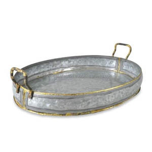 Plateaux de service pour accessoires de cuisine longue durée meilleure qualité plateau de service de forme ovale en métal idéal pour le plateau de bureau de petit déjeuner - Product Image 5