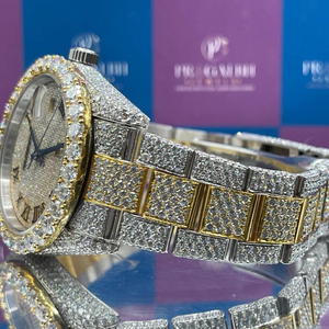 Reloj Automático PJ con Moissanita VVS Completamente Engastada, Dos Tonos Oro y Plata, Esfera Romana, Ventana de Fecha, Reloj de Lujo para Hombre - Product Image 5