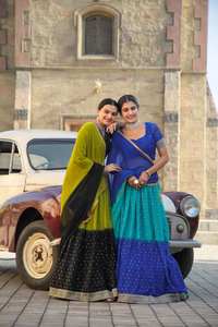 DERNIÈRE COULEUR CIEL DOUX GEORGETTE RICHE FOIL TRAVAIL LEHENGA CHOLI AVEC DUPATTA - Product Image 3