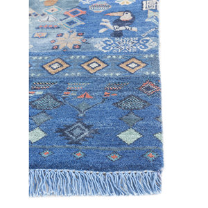 Tapis Manchaha bleu noué à la main en laine et soie de bambou, épaisseur 10 mm, motif abstrait rectangulaire pour la maison, le couloir, modèle Les-2591 - Product Image 4
