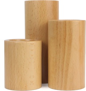 Ensemble de 3 bougeoirs en bois simples avec plateau pour la décoration de la maison, présentoir de table, salon, chambre à coucher et accent festif en provenance d'Inde - Product Image 3