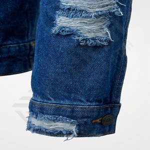 Chaqueta Vaquera para Hombre, Estilo Hip Hop Vintage Desgastado, Diseño Personalizado, Cuello Alto, Logotipo Frontal, Resistente al Viento, Ropa Urbana de Alta Calidad - Product Image 6