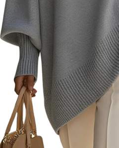 Customized <b>Women</b> Grey Oversized Knit Poncho Sweater Winter Loose Fit Batwing Sleeve Soft <b>Warm</b> Pullover Casual Fashion Top - Product Image 5